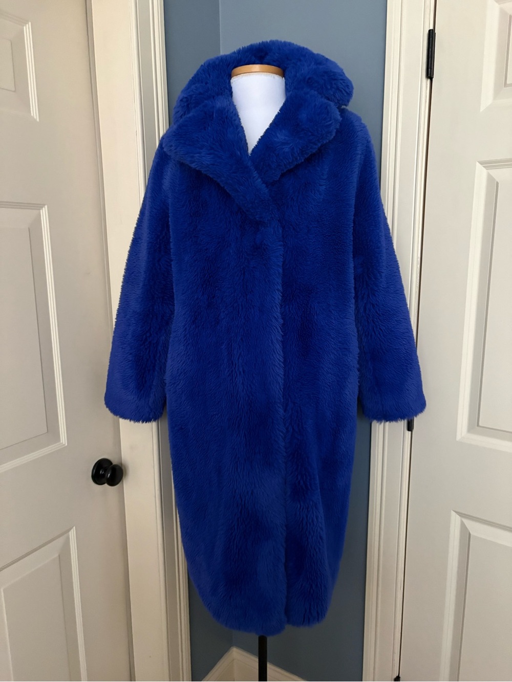 Noize Savannah Royal Blue Faux Fur Teddy Coat